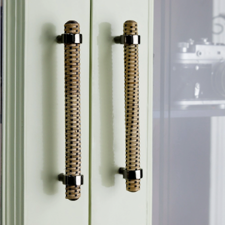 Adjustable Natural Black Round Rattan Drawer Handles (5 Inch)